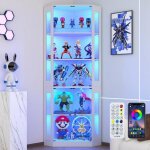�tag�re eck avec portes en verre 205 cm vowner - vitrine �clair�e 3 couleurs biblioth�que 5 niveaux capteur ...