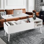 Vowner - table basse relevable - moderne rectangulaire avec tiroir de rangement - blanc