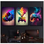 Wall art canvas peinture gamer controller gaming monkey pop art posters and prints e - sports room decor ...