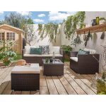 Wanaka - salon bas de jardin 5 places - rsine tresse et coussins beiges - marron / beige