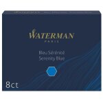 Waterman bote de8 cartouches longues, encre bleu srnit effaable pour stylo plume