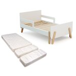 Webaby - lit enfant extensible en bois 80x140 - 165 - 190 pirate avec matelas - blanc blanc - 80x140