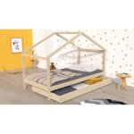 Weber koala lit cabane enfant 90 x 190 cm avec tiroir - bois pin massif - naturel - sommier inlcus