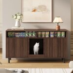 Armoire pour liti�re de chat - welltin - mdf finition noyer 120x50x66 cm - pour 2 liti�res - tapis collecteur ...