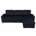 Welltin canap� d?angle r�versible avec coffre de rangement sofa 3 places en tissu noir ottomane 2455 ...