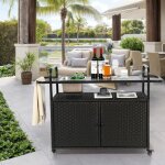 Desserte de jardin - 131x50x91 cm - noir - 4 roulettes 360� (2 verrouillables) - seau � glace