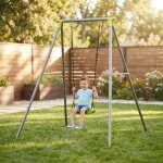 Welltin portique balan�oire enfant m�tal 150x140x180cm - jeux plein air jardin - si�ge plastique vert ...