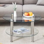Table basse - welltin - rond �70 cm - verre tremp� 2 niveaux - pieds m�tal argent�