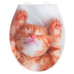 Wenko - abattant wc chaton - bois - blanc et orange