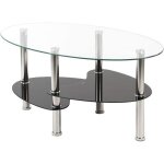 Weye - 3 niveaux table basse table de salon en verre ovale pieds en acier inoxydable 90 x 50 x 43 cm ...