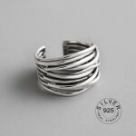 White redimensionnable - bagues en argent sterling 925 v�ritable pour femmes grandes lignes vintage tendance ...