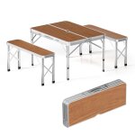 Wiltec table pliante valise 900 x 660 x 700 mm et deux bancs en alum