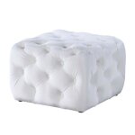 Winston - pouf carr capitonn en velours blanc