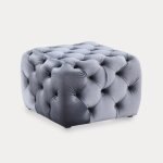 Winston - pouf carr capitonn en velours gris