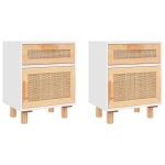 ?winter saletop armoire de lit blanc - tables de chevet 2pcs blanc bois de pin massif et rotin naturel ...