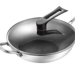 Wok en acier inoxydable - duokon - 34 cm - anti - adhsif - compatible tous feux - facile  nettoyer