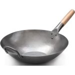 Wok - craft wok - 731w316 - acier au carbone martel - poigne en bois - fond plat 356 cm
