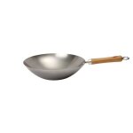 Wok - dexam - school of wok - acier au carbone - 30 cm - fond plat - poignées en bambou Wok - dexam - school of wok - acier au carbone - 30 cm - fond plat - poignées en bambou