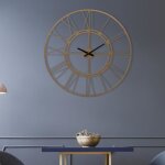 Womo - design horloge murale minuterie stockholm 92cm rond en fer noir grands chiffres romains pendule ...