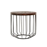 Womo - design table dappoint ronde - �50x50 cm - bois massif ancien naturel - cadre m�tallique noir - ...