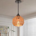 Wottes 1 x suspension luminaire vintage lustre industriel en rotin marron et m�tal noir �16cm abat - ...