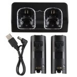 Wst 2 port + 2 batterie 2800mah station chargeur pour nintendo wii wiimote manette noir