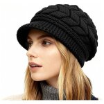 Xjydncg bonnet femme hiver chaud avec visi�re chapeau - doublure en polaire - noir