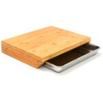 Xl planche  dcouper bambou avec tiroir - 49x37x8cm cube en bois rservoir inox