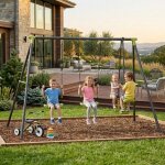 Xns008 portique de balan�oire triple en m�tal pour enfants 3 + ans capacit� 200 kg 3 si�ges structure ...
