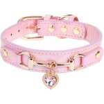 Xs - collier pour petite chienne rose taille xs - d�cor strass scintillants et breloque c?ur collier ...