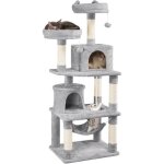 Arbre  chat - yaheetech - 61 x 495 x 145 cm - gris clair - 2 niches - 2 perchoirs - 2 boules de peluche ...