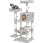 Arbre  chat gris yaheetech 60 x 495 x 149 cm - griffoir tour dactivits niche perchoirs hamac
