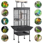 Cage  oiseaux grande taille sur pied - 655x655x1557 cm - mtal avec roulettes 360 canaris / perruches ...