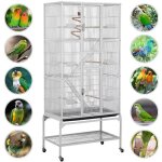 Volire xxl yaheetech 814651755 cm blanche en mtal 3 niveaux roulettes accessoires inclus