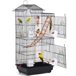 Cage � oiseaux yaheetech 99 cm m�tal noire avec 4 mangeoires et accessoires