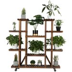 Yaheetech �tag�re � fleurs en bois supports de pots � roulettes porte plante 9 tablettes jardin balcon ...