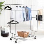 Yaheetech grande portant  vtements penderie roulettes 2 barres extensibles hauteur rglable rangement ...
