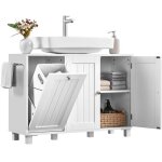 Yaheetech meuble sous lavabo � 3 portes avec �tag�res r�glables d�coupe en u et panier � linge int�gr� ...