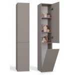 Yana - meuble salle de bain avec panier  linge gris - 31x30x174 cm - colonne rangement sdb