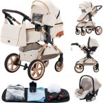 Yazoco - poussette combine 3en1 - avec nacelle - sige auto - jusqu 15kg - blanc