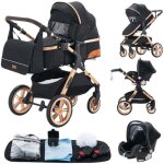 Yazoco - poussette combine 3en1 - avec nacelle - sige auto - jusqu 15kg - or - noir