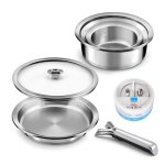 Yc�ne - lot 7 pi�ces - 3 casseroles 1 po�le 1 couvercle 1 poign�e et 1 pierre dargent