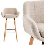 Ygongmyl 2 x tabourets de bar nordique en tissu beige avec pieds en bois naturel - hauteur d?assise 66cm ... Ygongmyl 2 x tabourets de bar nordique en tissu beige avec pieds en bois naturel - hauteur d?assise 66cm ...