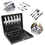 Ygongmyl 24 pices ensemble de couverts mnagre moderne pour 6 personnes en acier inox noir pour mariage ...