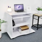 Ygongmyl table d?ordinateur bureau informatique � roulettes poste de travail avec support et �tag�re ...