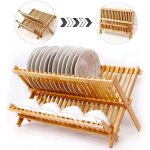 Yis 2 niveaux support de rangement pliable cuisine gouttoir vaisselle en bambou pour assiettes - 42 ...