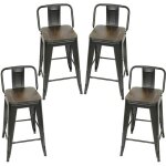Yis 4 x tabourets de bar en métal et bois industriel chaise de bar avec dossier 63. 5cm de hauteur du ... Yis 4 x tabourets de bar en métal et bois industriel chaise de bar avec dossier 63. 5cm de hauteur du ...