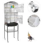 Yis cage oiseaux en métal noir volière à roulettes pour canaris perruches calopsittes - 4mangeoire / ... Yis cage oiseaux en métal noir volière à roulettes pour canaris perruches calopsittes - 4mangeoire / ...