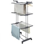 Yis �tendoir � linge pliable - s�choir � v�tements avec roues - 3 niveaux acier inox - gris argent (75 ...