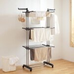 Yis tendoir schoir  linge en acier inoxydable pliable - 3 tages charge maximale 35kg - avec ailes ...
